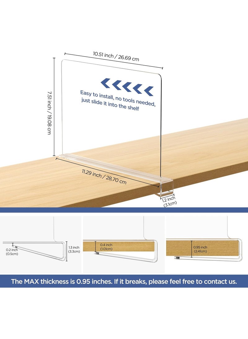 KITCHENOO 6 Pack Clear Shelf Dividers, Vertical Purse Organizer for Closet Perfect for Sweater, Shirts, Handbags in Bedroom and Kitchen, Adjustable Acrylic Bookshelf for Organization - Image 2